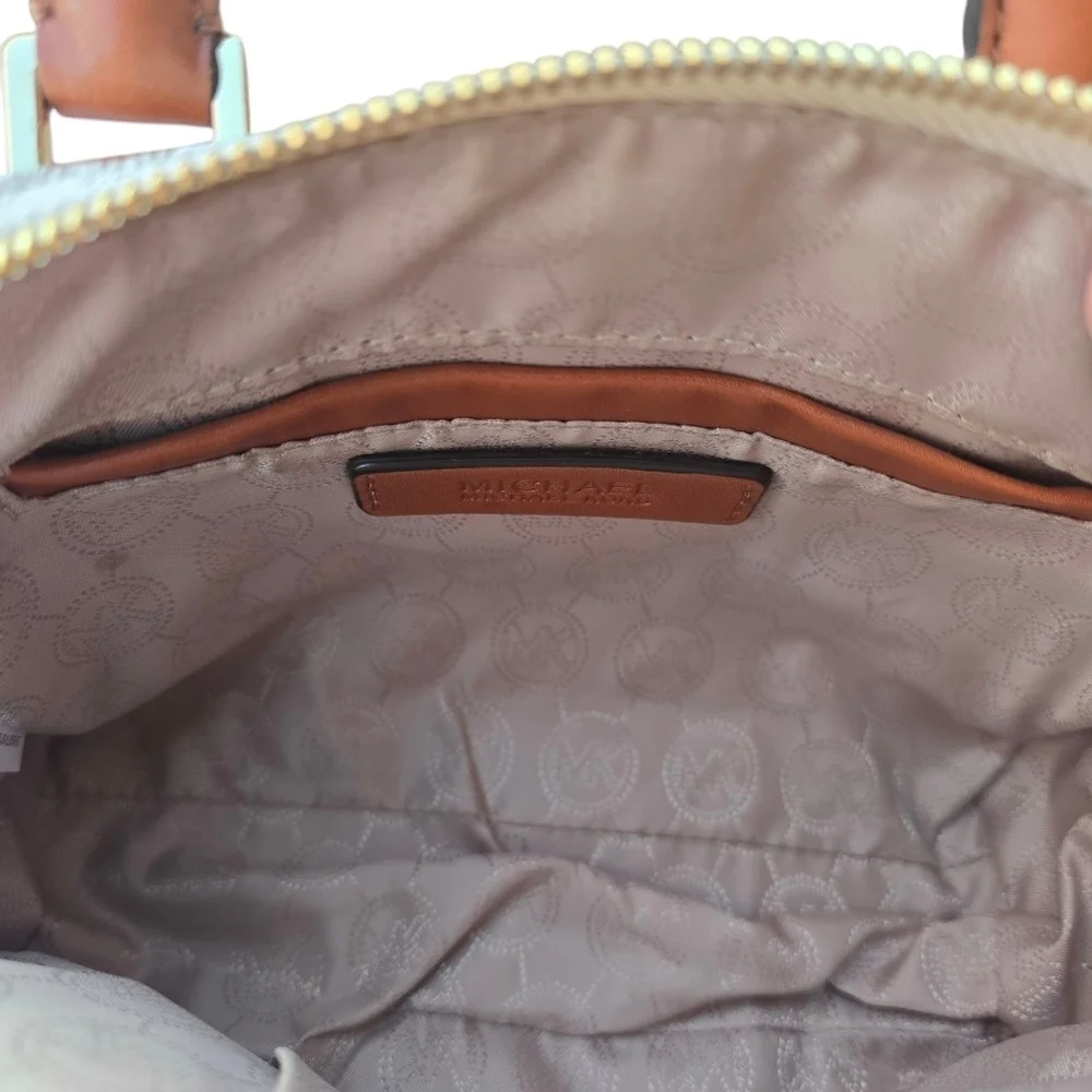 Michael Kors Cream & Brown Satchel with Monogram Pattern